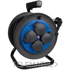 SOLERA - Enrollacable con 4 bases con tapa 2P+T, 16A 230V, 25 m de cable H05VV-F 3G1,5 mm²